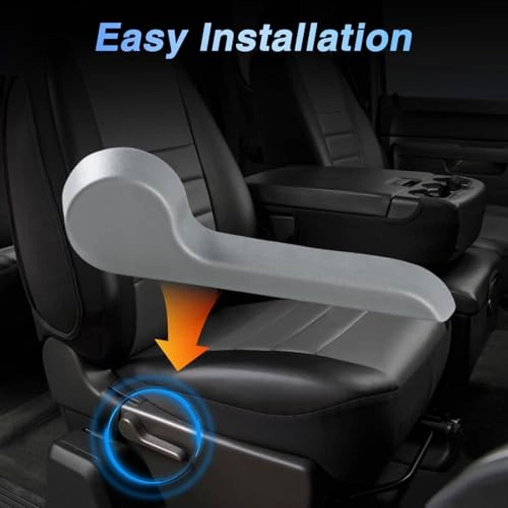 Gray seat recliner handle lever installed on front car seat