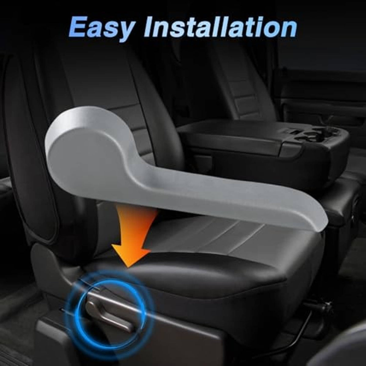 Gray seat recliner handle lever installed on front car seat