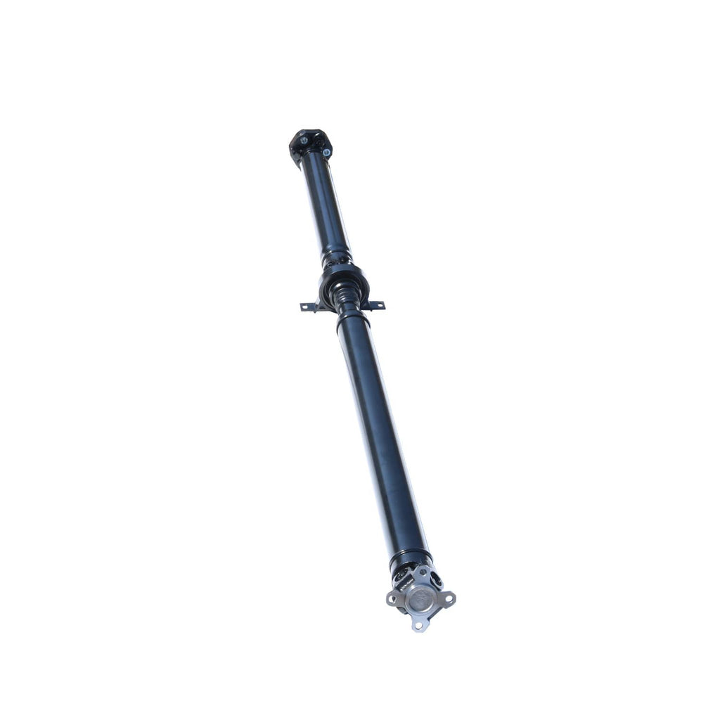 Rear prop shaft end with bearing housing and mounting flange, dark blue metal