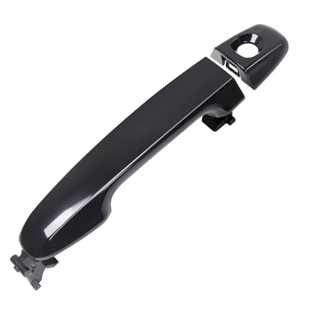 Black exterior door handle, front left driver-side, with underside mounting tab.