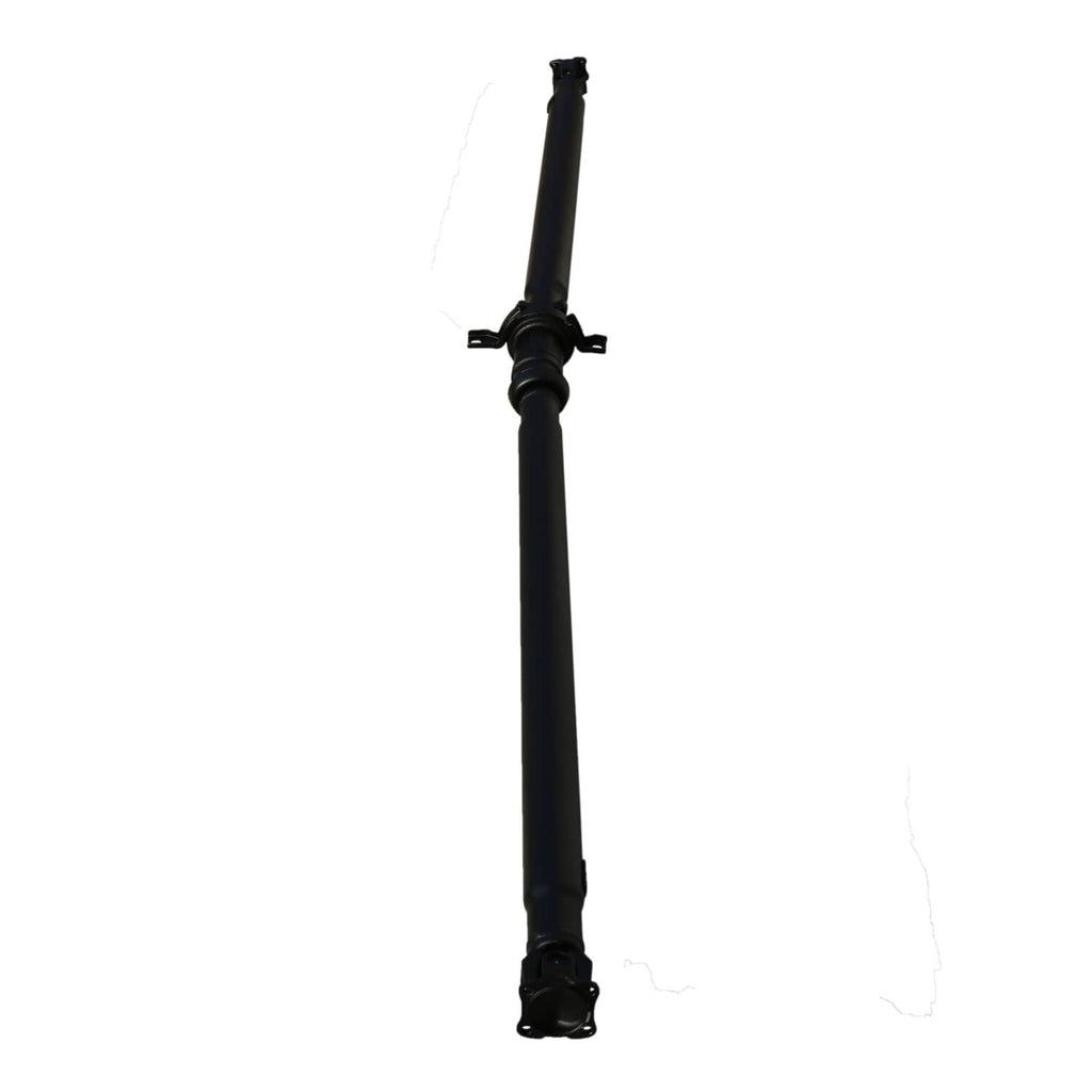 Rear driveshaft prop shaft with black tube and center support clamp, end connector