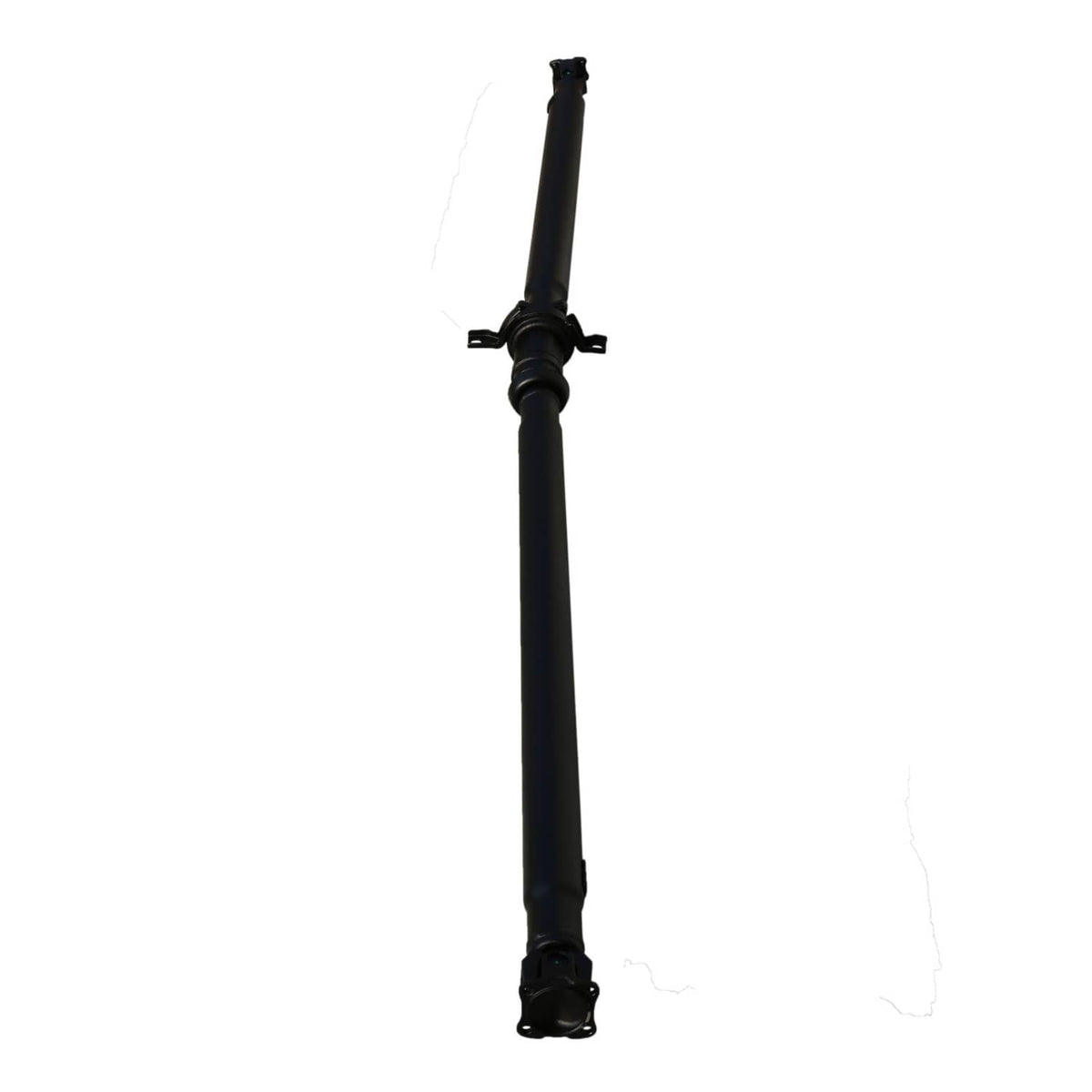 Rear driveshaft prop shaft with black tube and center support clamp, end connector