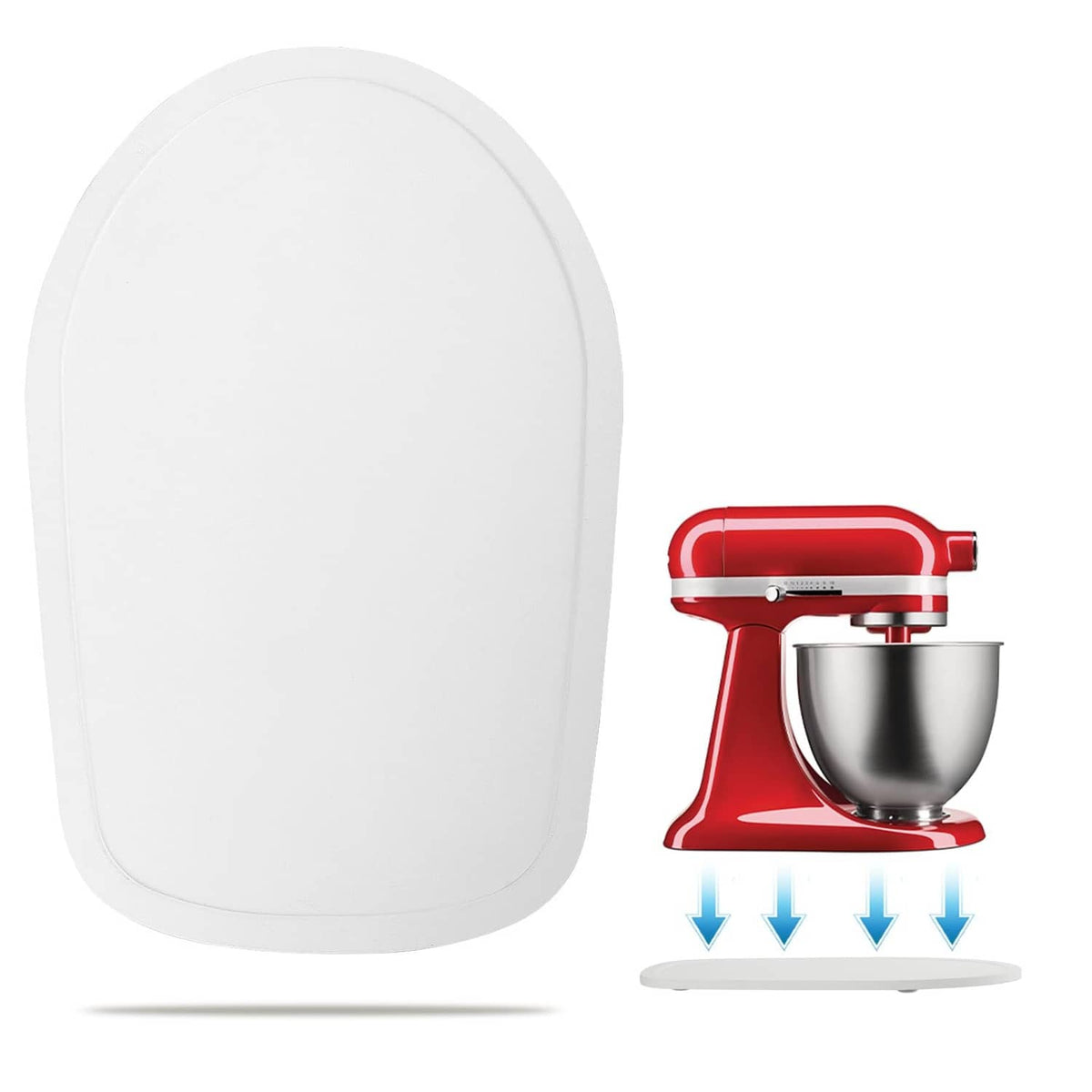 White oval mixer tilt-head slider accessory with base and down arrows
