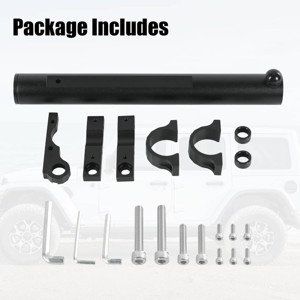 Black flagpole mount and installation hardware kit, including bracket pieces and bolts