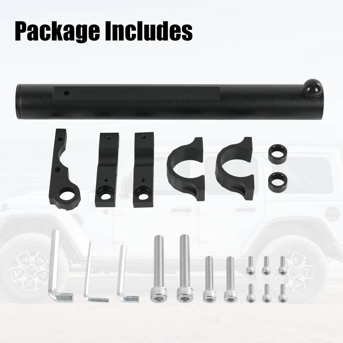 Black flagpole mount and installation hardware kit, including bracket pieces and bolts