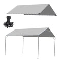 Grey carport canopy cover tarp with peak panel and included corner hardware set.