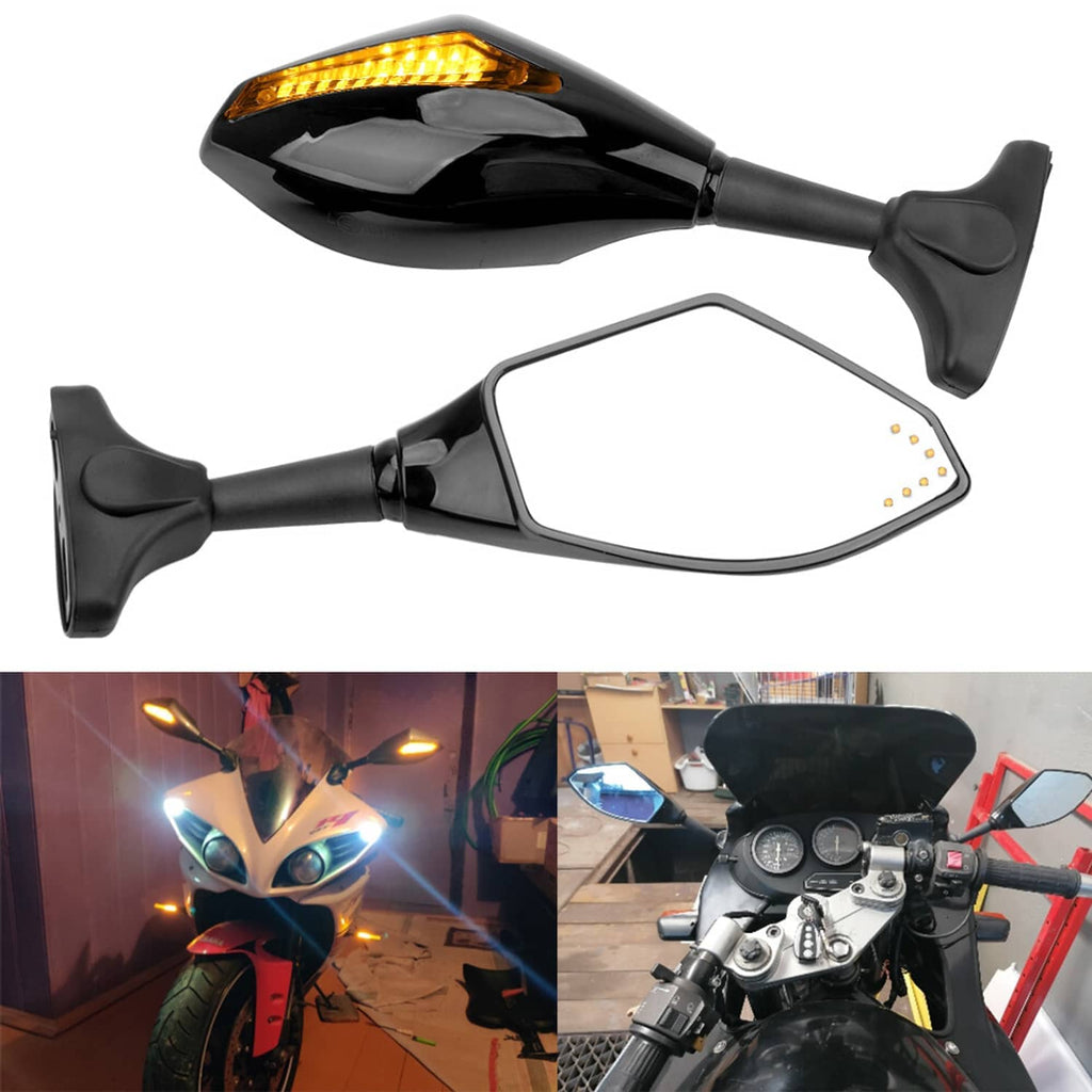 LED turn signal integrated rearview mirrors, black housings with amber light strip