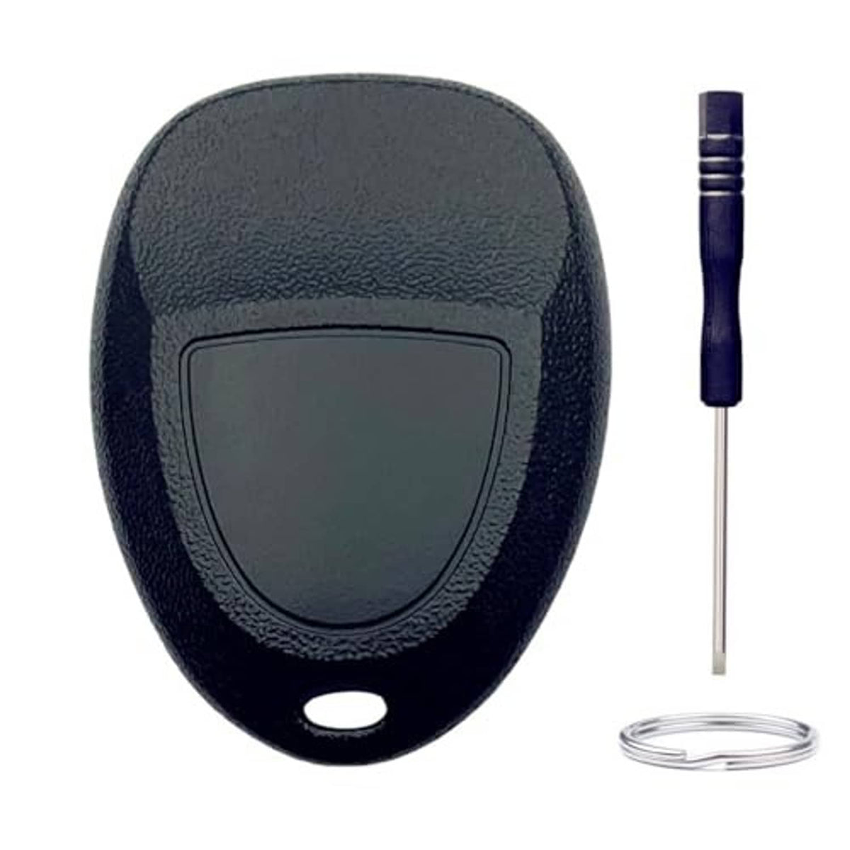 Black key fob shell cover with blank face, key blade, and key ring hole