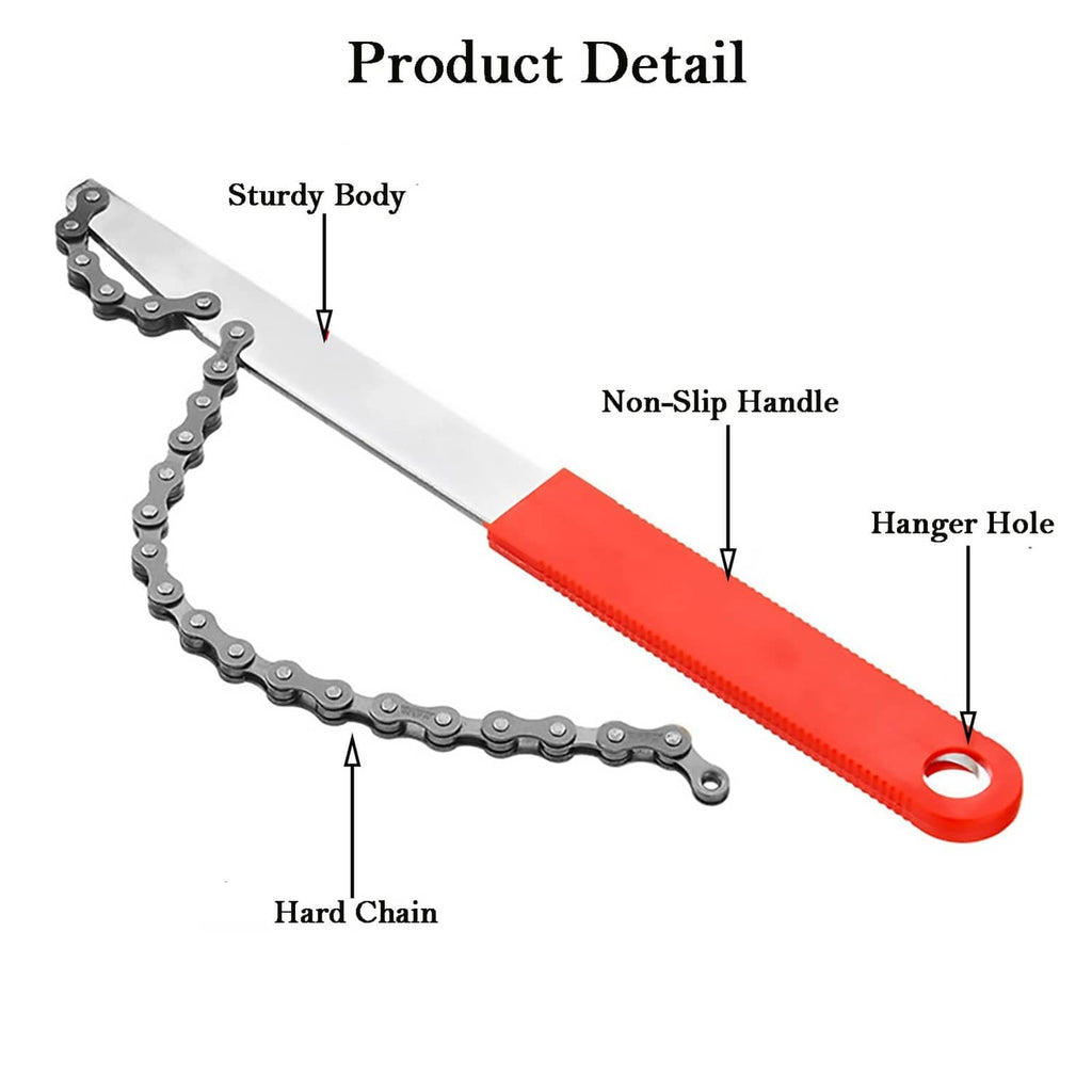 Bike freewheel removal tool with chain whip, non-slip handle and hanger hole