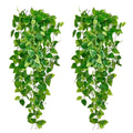 Artificial hanging vine plants with lush green leaves, 2 strands with trailing ends