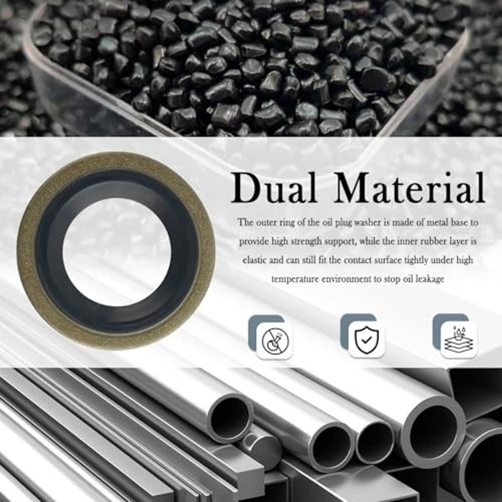 Dual-material oil drain plug gasket, metal outer ring with rubber sealing layer