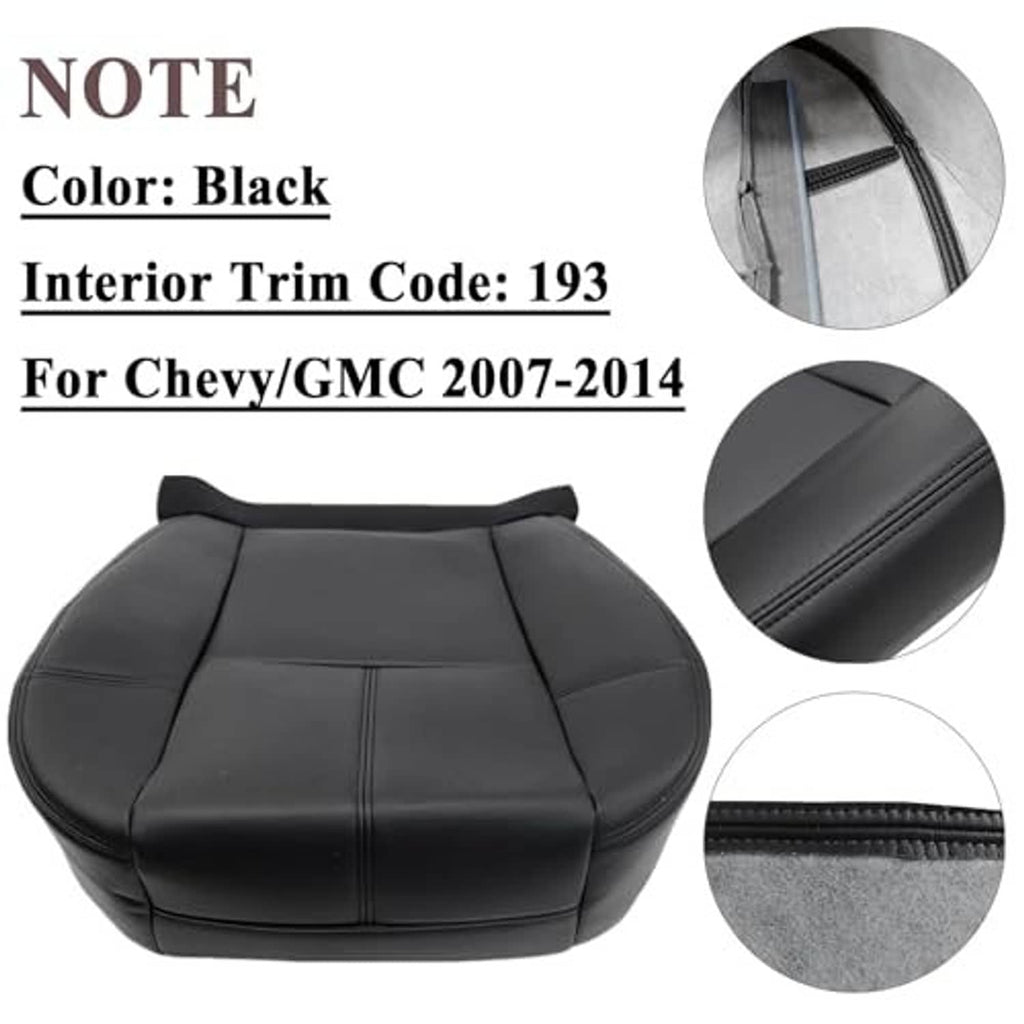 Black leather front seat bottom replacement cover with curved top edge