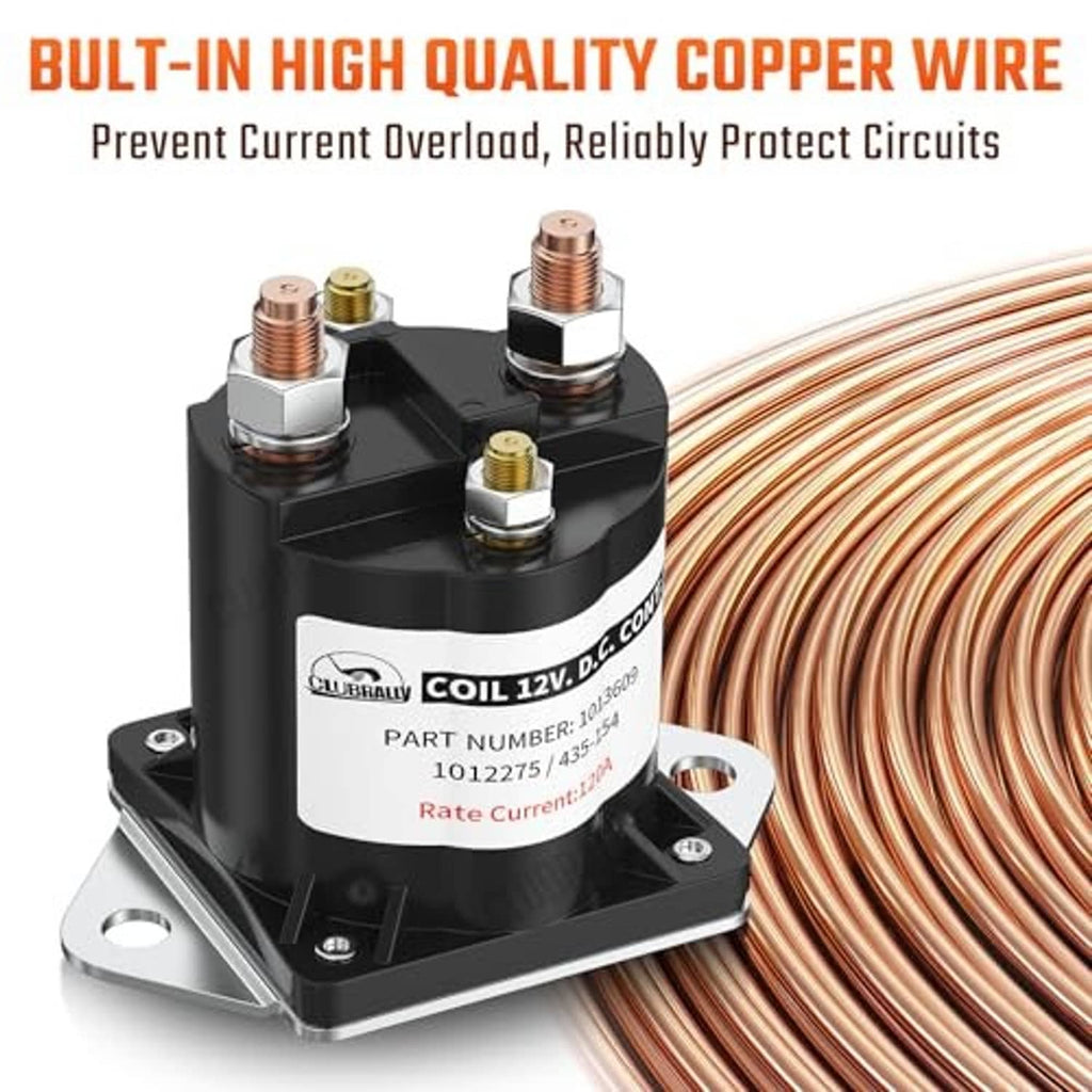 12V solenoid relay with diode, copper coil windings with black metal mounting base
