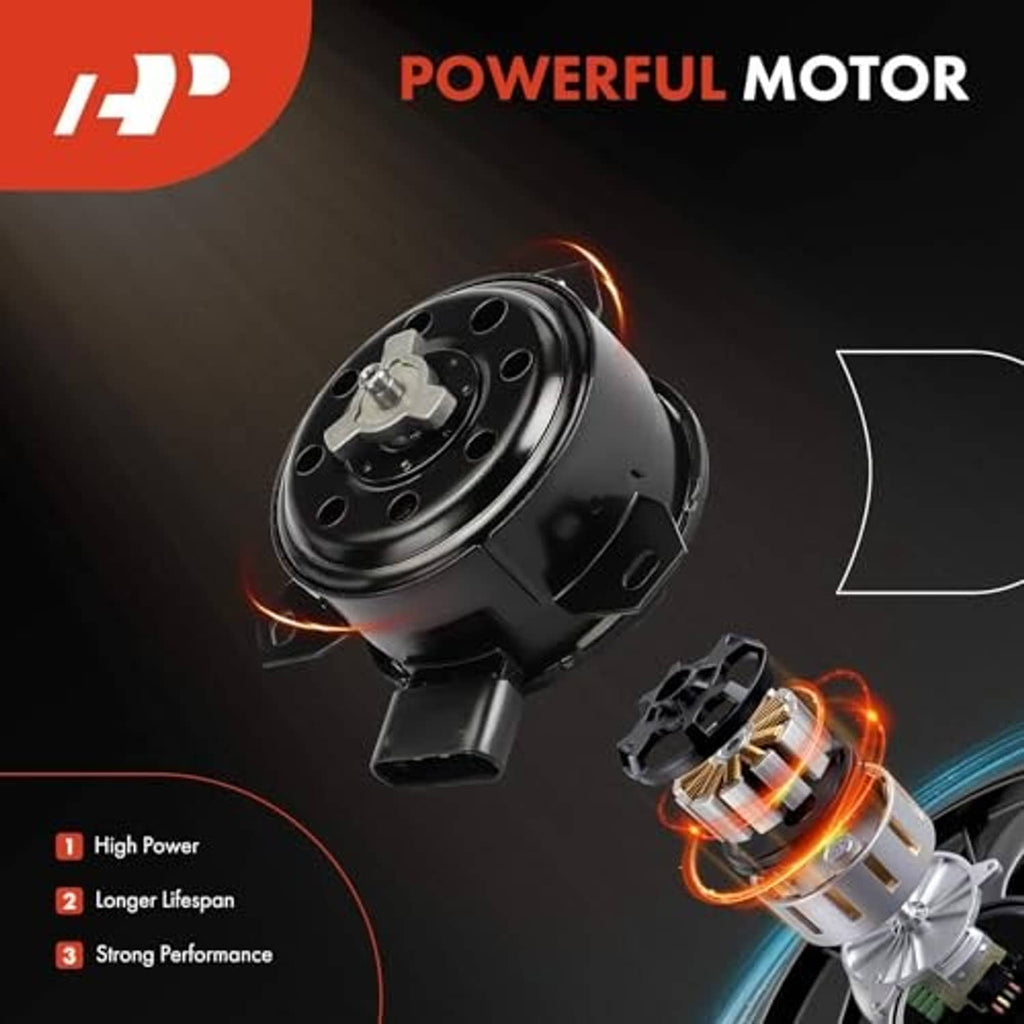 Radiator fan motor with black housing and metal center shaft