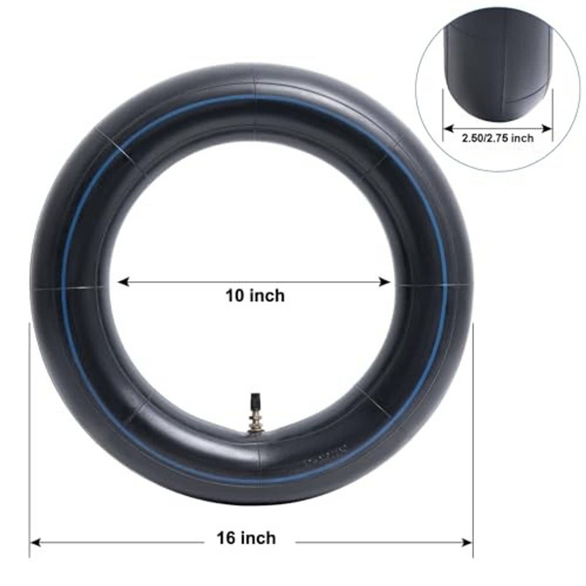 Single black dirt bike inner tube with blue stripe and straight valve stem