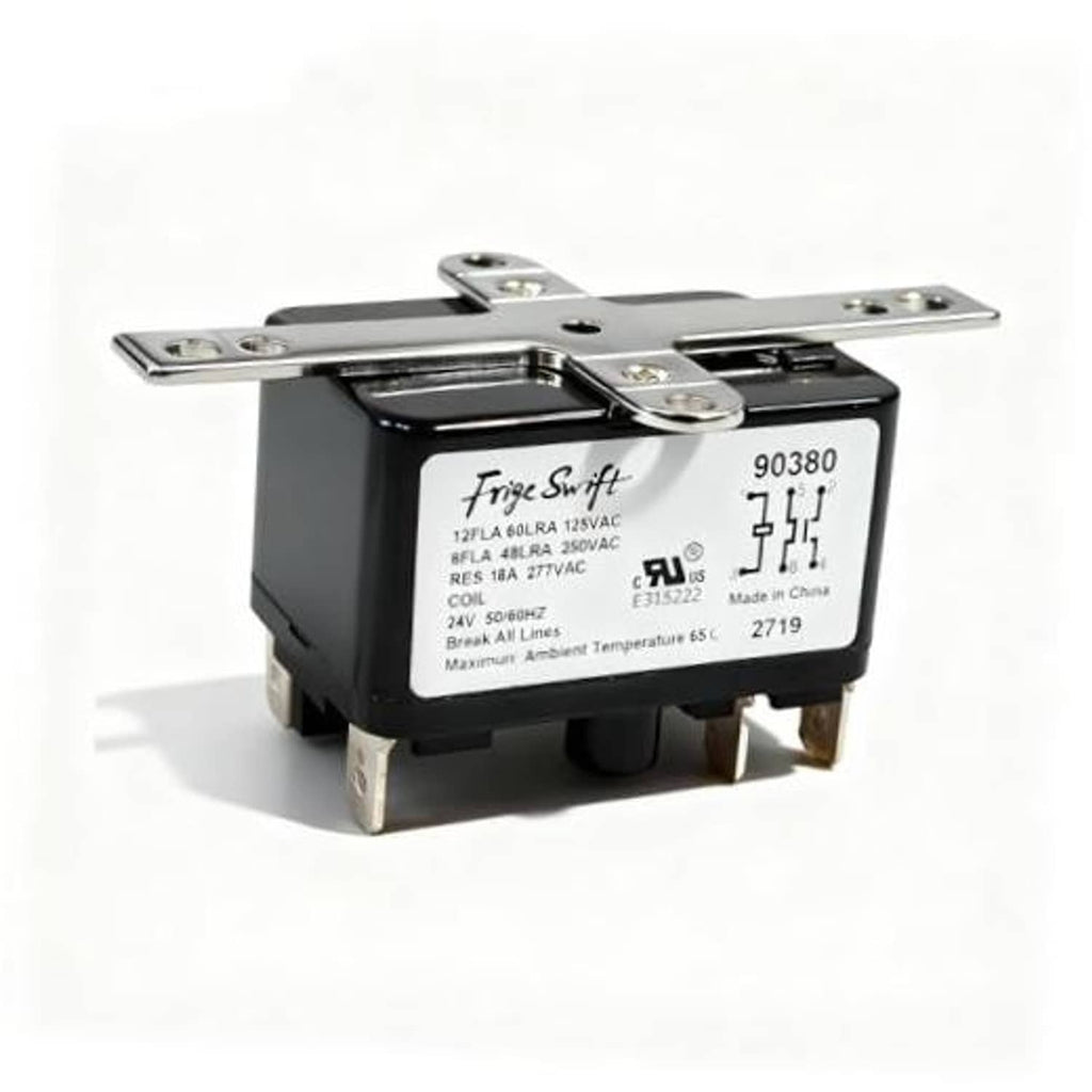 Black heavy-duty fan relay switch with metal mounting bracket and contact terminals