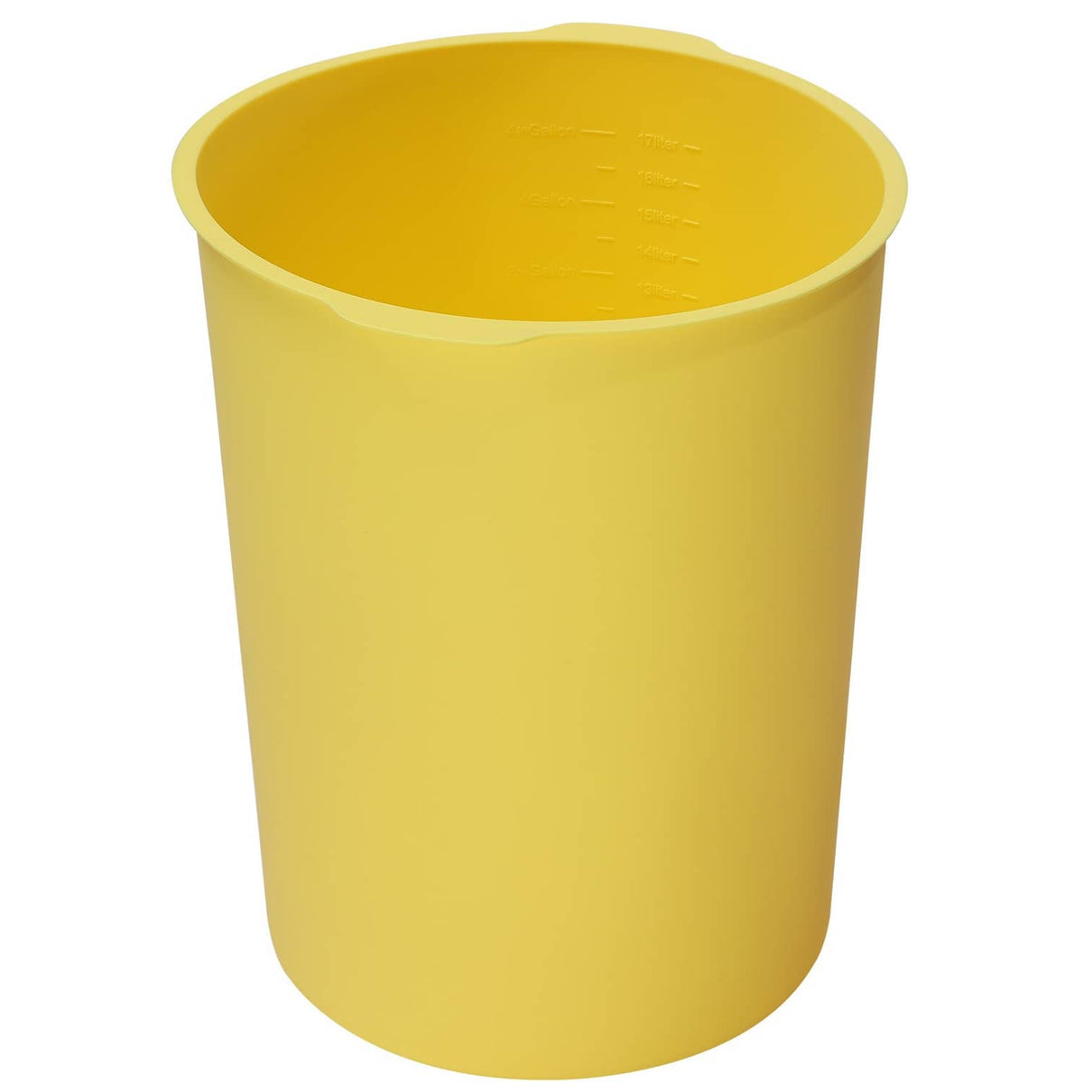 Yellow silicone bucket liner, smooth side view with open rim