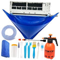 Blue mini-split cleaning funnel bag with 2L sprayer and cleaning brushes