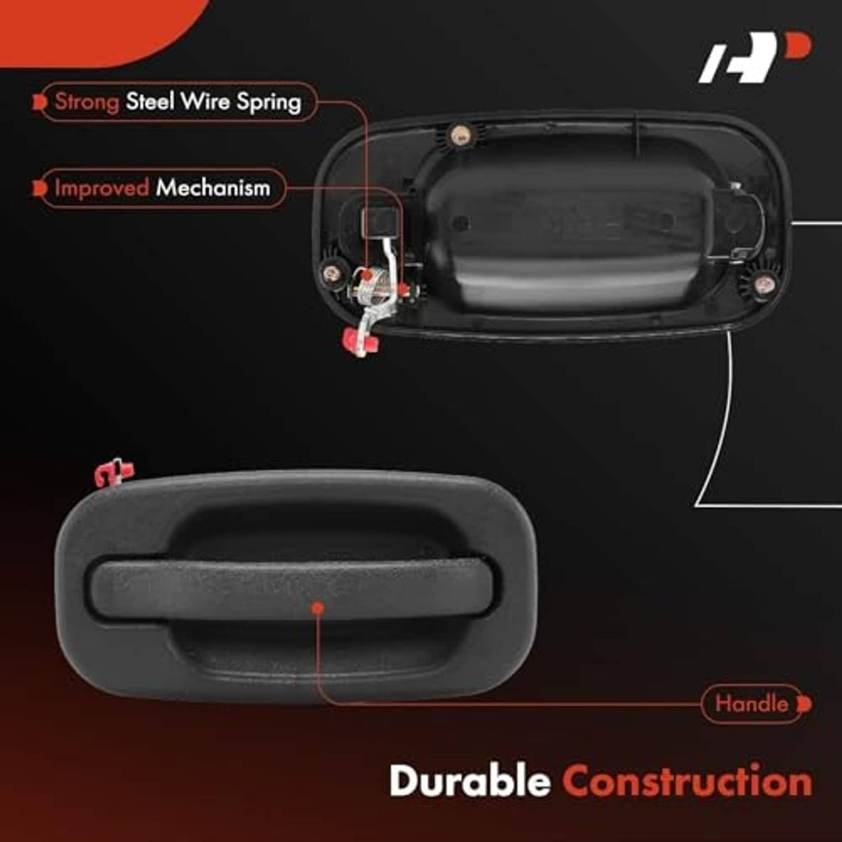 Front door handle with internal mechanism shown