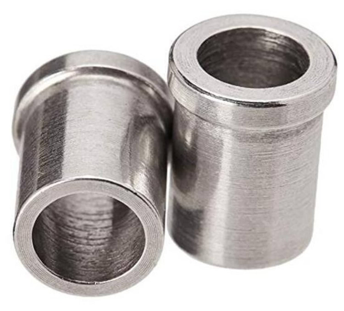 Metal Presta valve stem saver sleeves with open ends, two-piece set