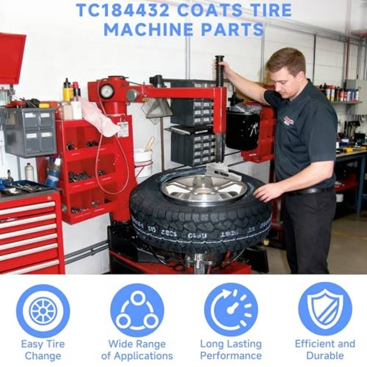 Tire changer duck head kit on a shop tire machine with tool being applied to a tire