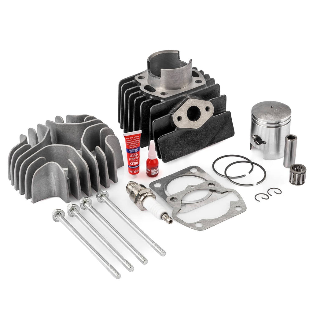 Top-end rebuild parts set: finned cylinder, cylinder head, piston, rings, gaskets, and pins