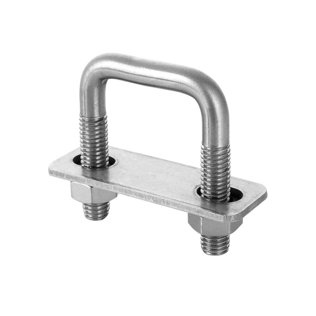 Stainless square U-bolt with base plate and two threaded legs