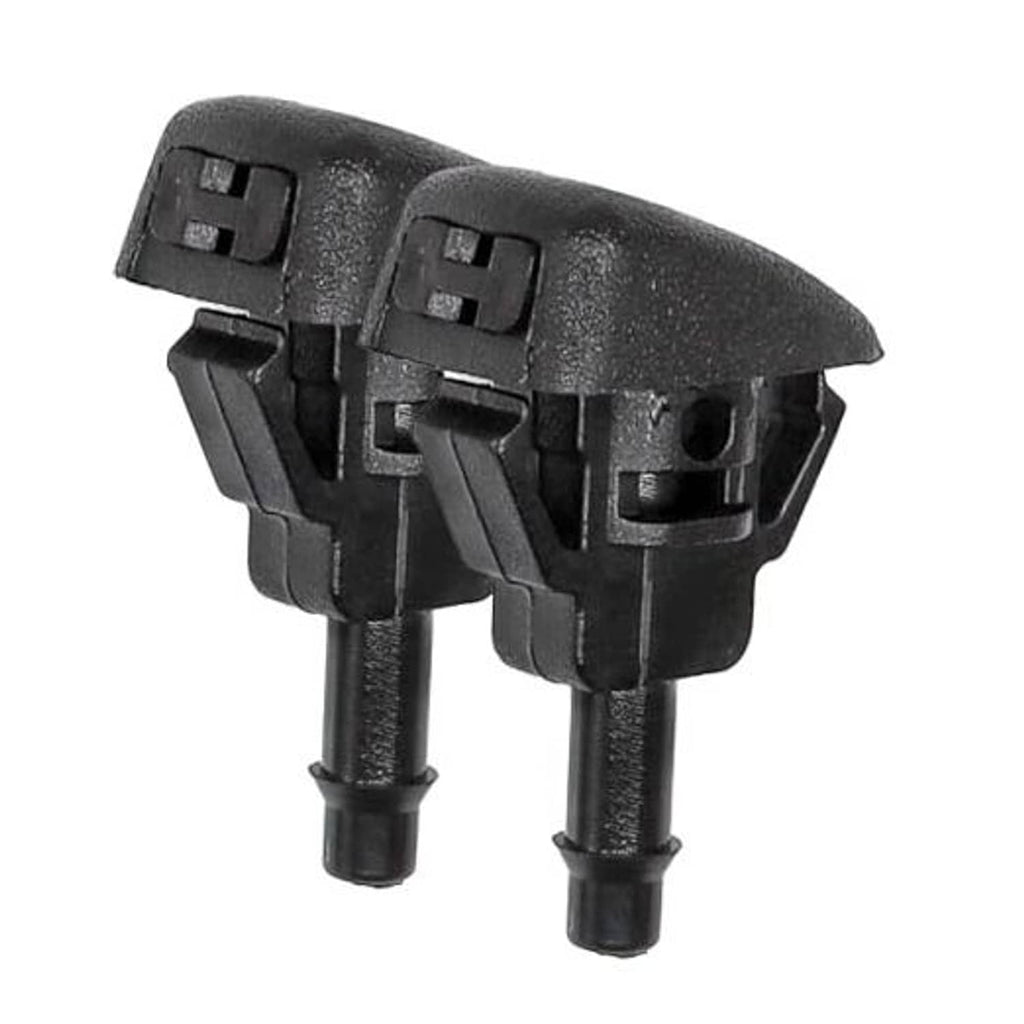 Windshield washer fluid jet nozzle pair, close-up showing twin mounting stems