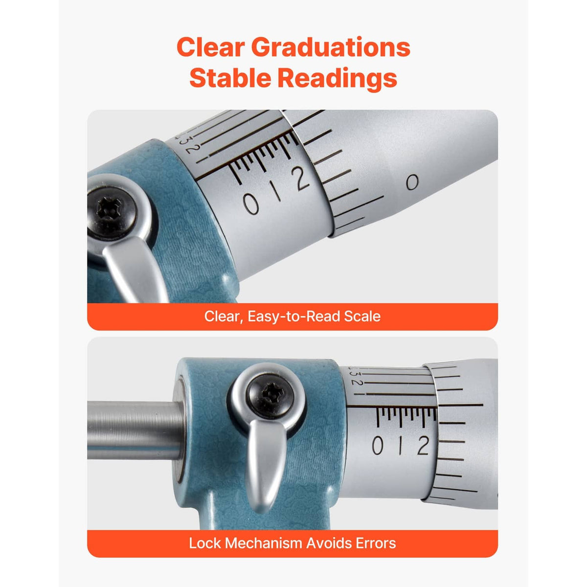Uimoso micrometer close-up of clear graduated sleeve and lock mechanism