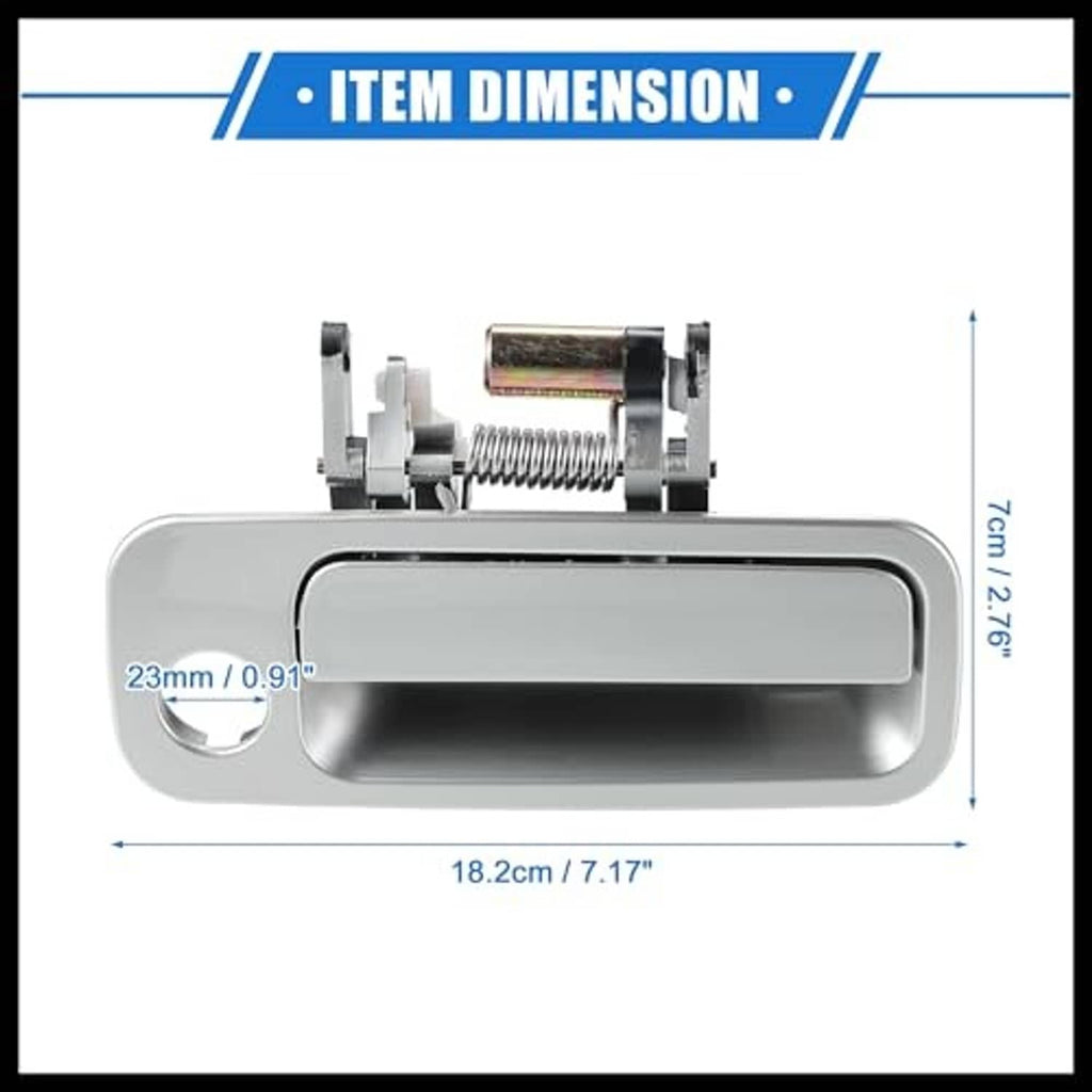 Front right passenger side exterior door handle, silver-gray with oval keyhole opening