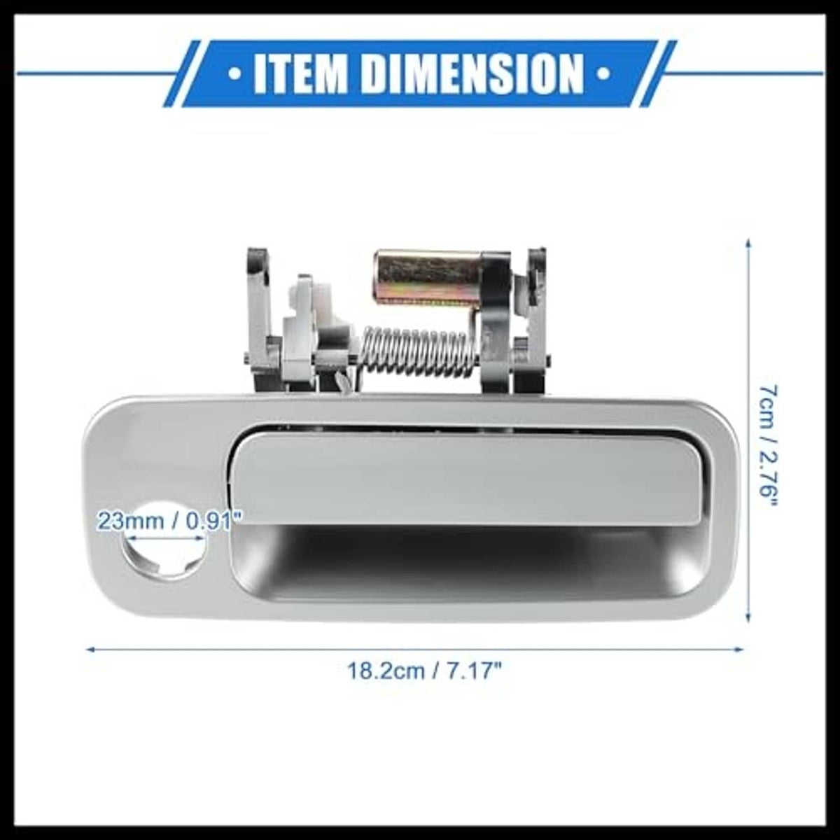 Front right passenger side exterior door handle, silver-gray with oval keyhole opening