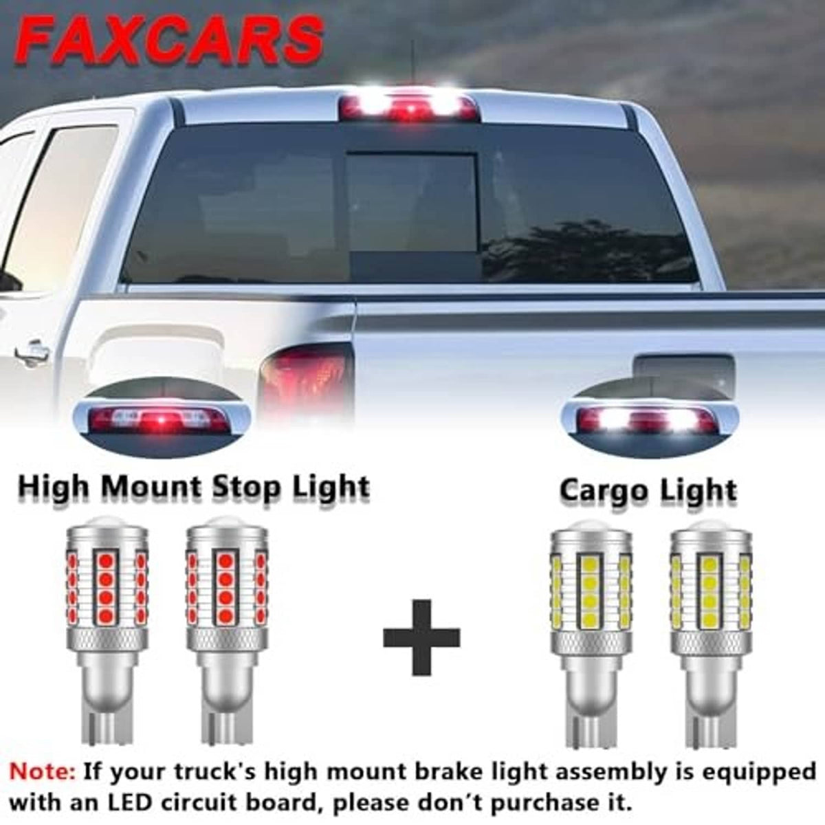 LED brake and cargo light bulbs with red glow, silver housings (pair)