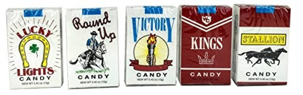 Assorted World’s King Size candy cigarettes packs, five colorful boxes