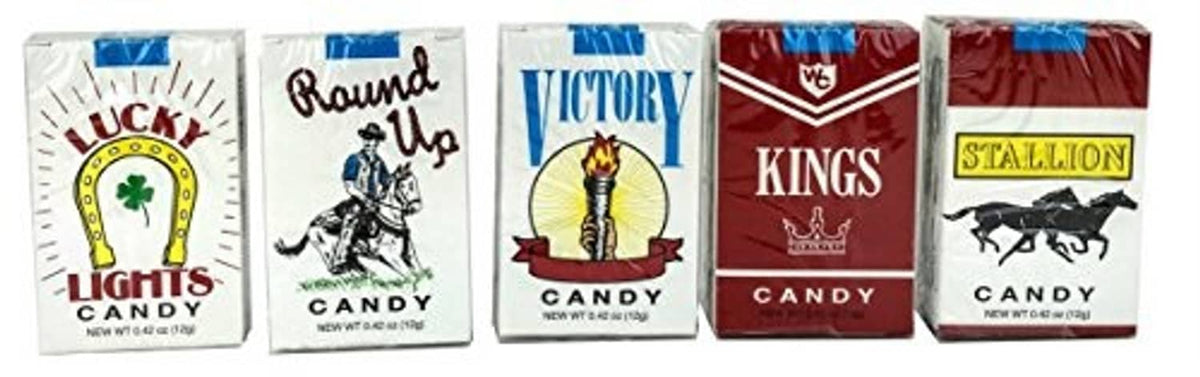 Assorted World’s King Size candy cigarettes packs, five colorful boxes