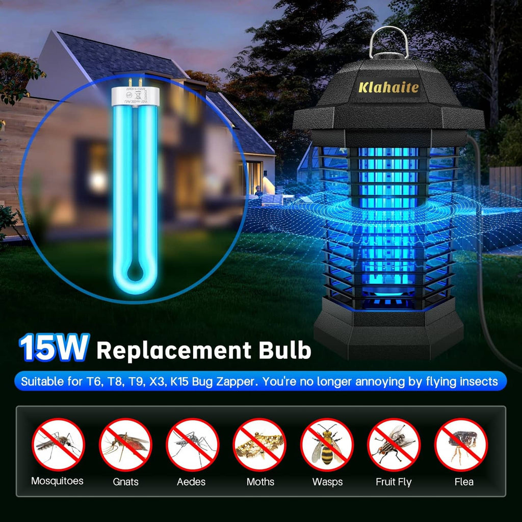 Blue-glowing replacement bug zapper bulb, clear tube with visible UV light