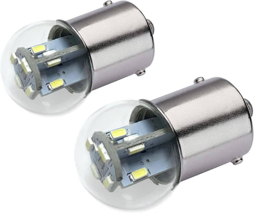 Pair of silver LED miniature bulbs with clear glass dome and connector pins
