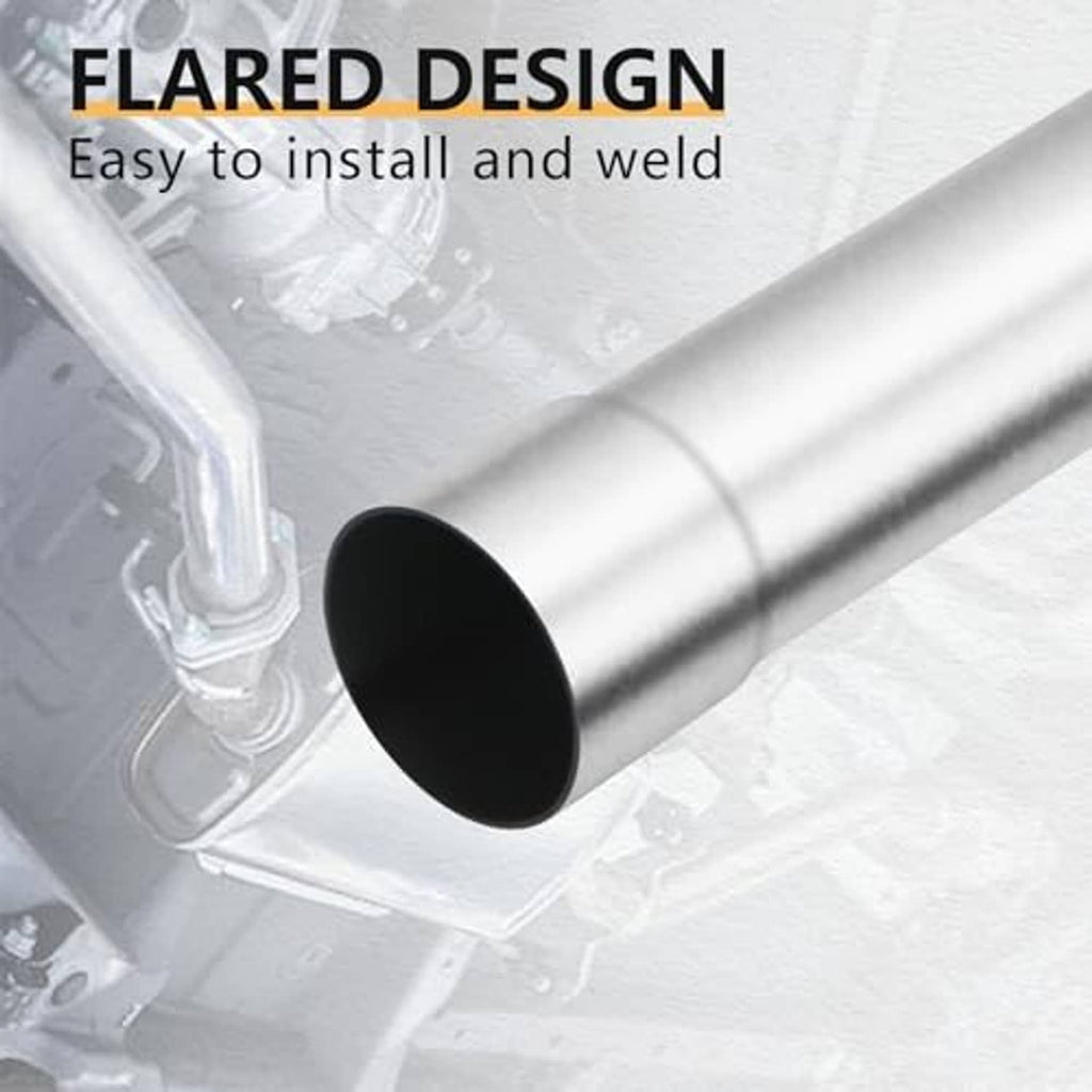 Flared exhaust pipe tube section, smooth interior bore, silver mild steel