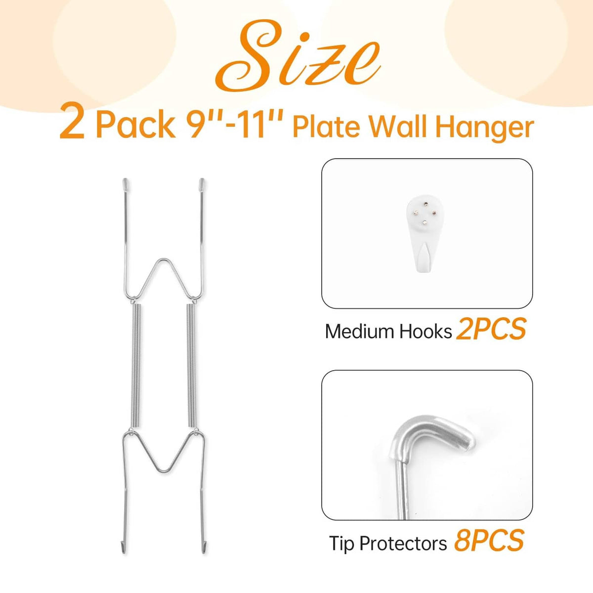 2-pack silver plate wall hangers with medium hooks and tip protectors