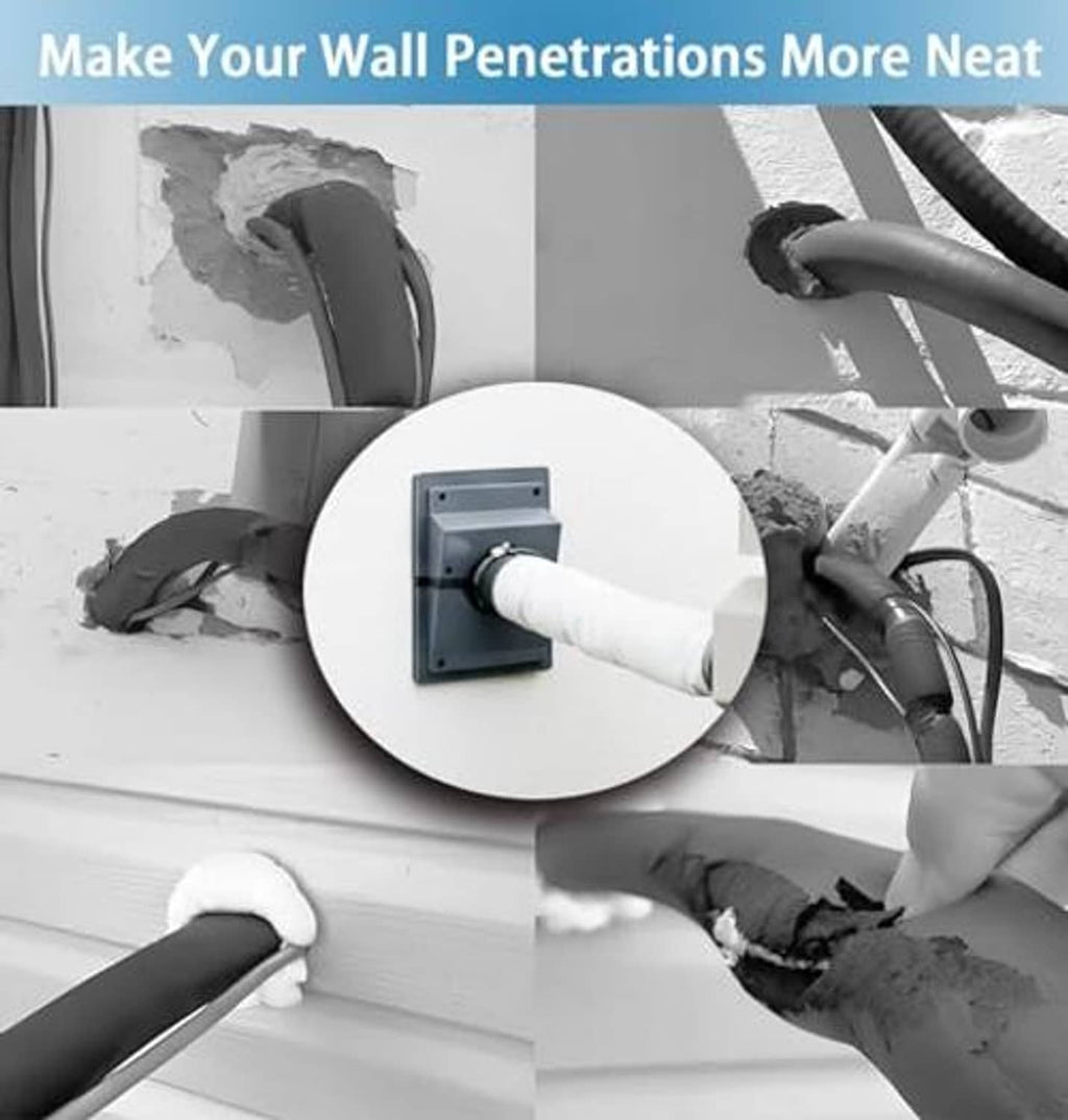 Wall penetration cover kit for neat routing: gray plate with large round opening