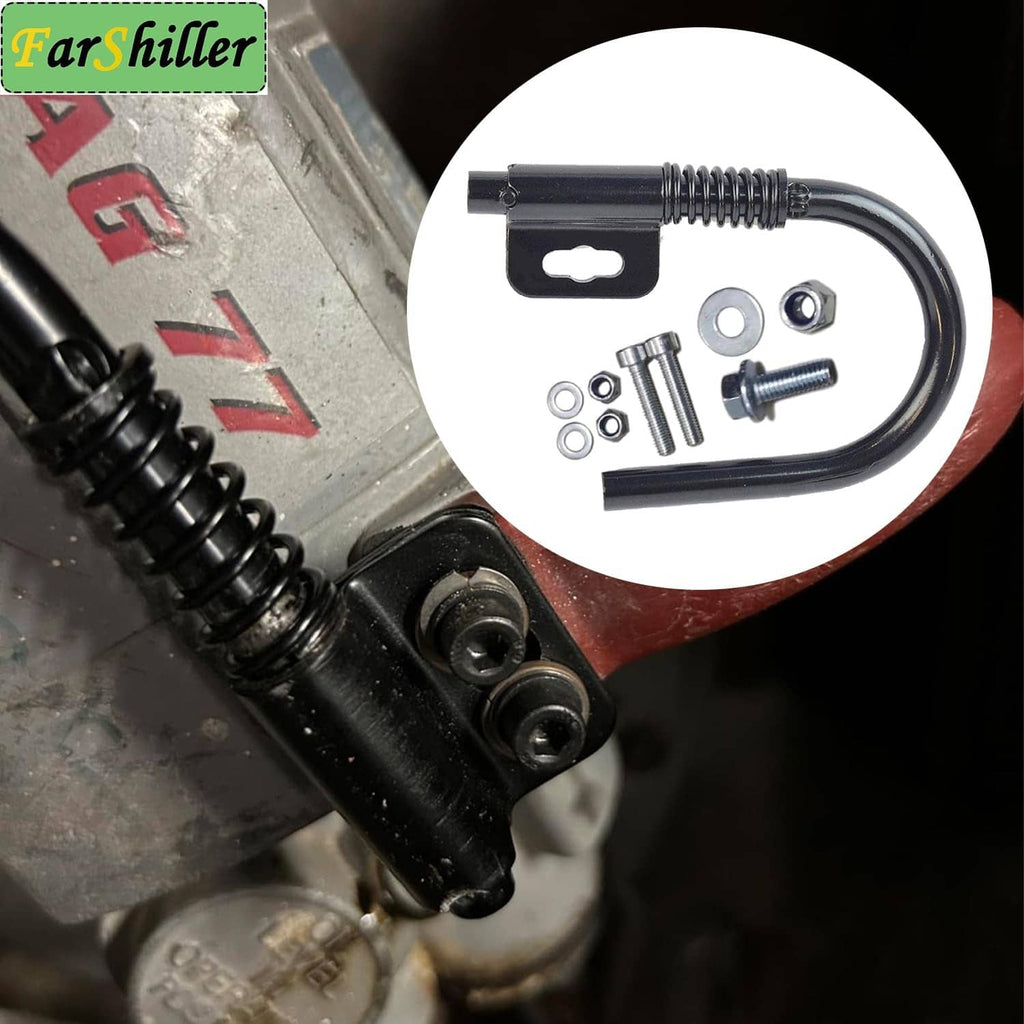 Close-up of black U-shaped retractable hanger hook with spring and fasteners