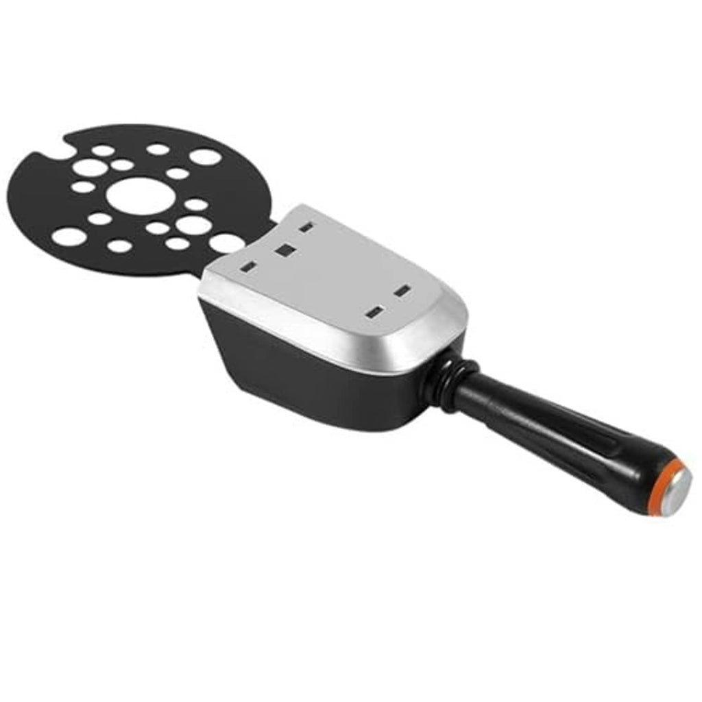 Bezel control lever switch with black dial disc and silver rectangular connector body