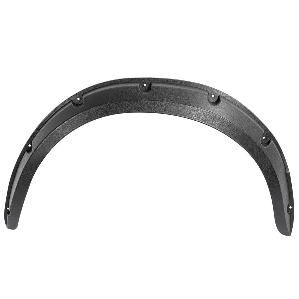 Curved black fender flare panel with multiple predrilled mounting points