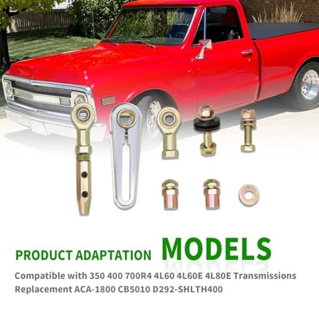 Adjustable column shift linkage kit parts shown on a pickup truck near the front