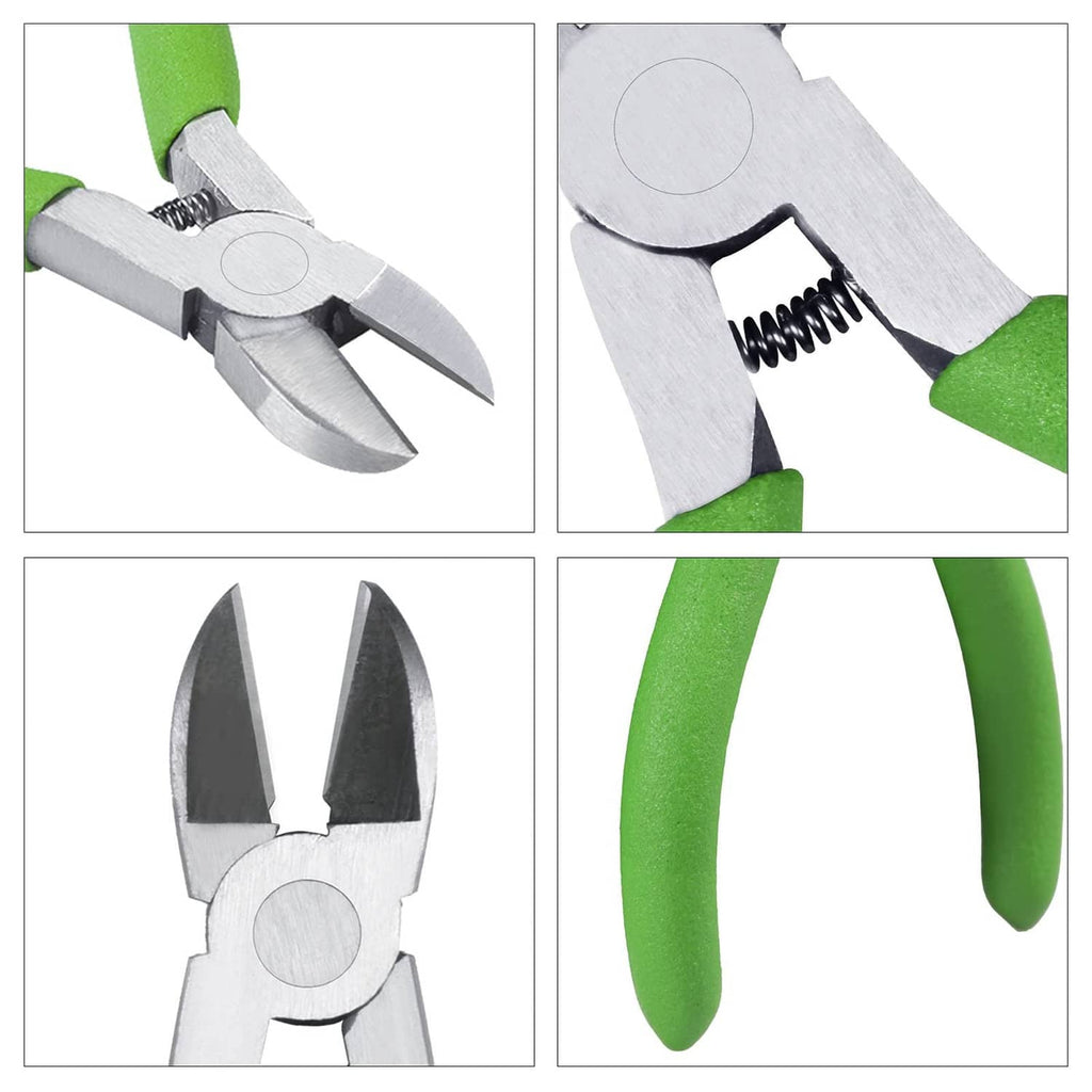 Diagonal cutter close-ups showing the jaw shape and spring mechanism