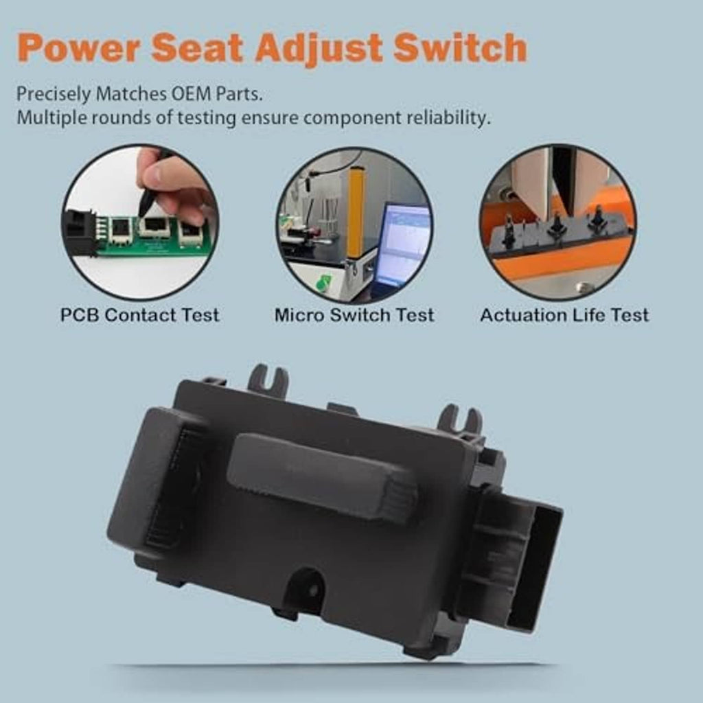 Power seat adjust switch with black rocker controls and electronic housing