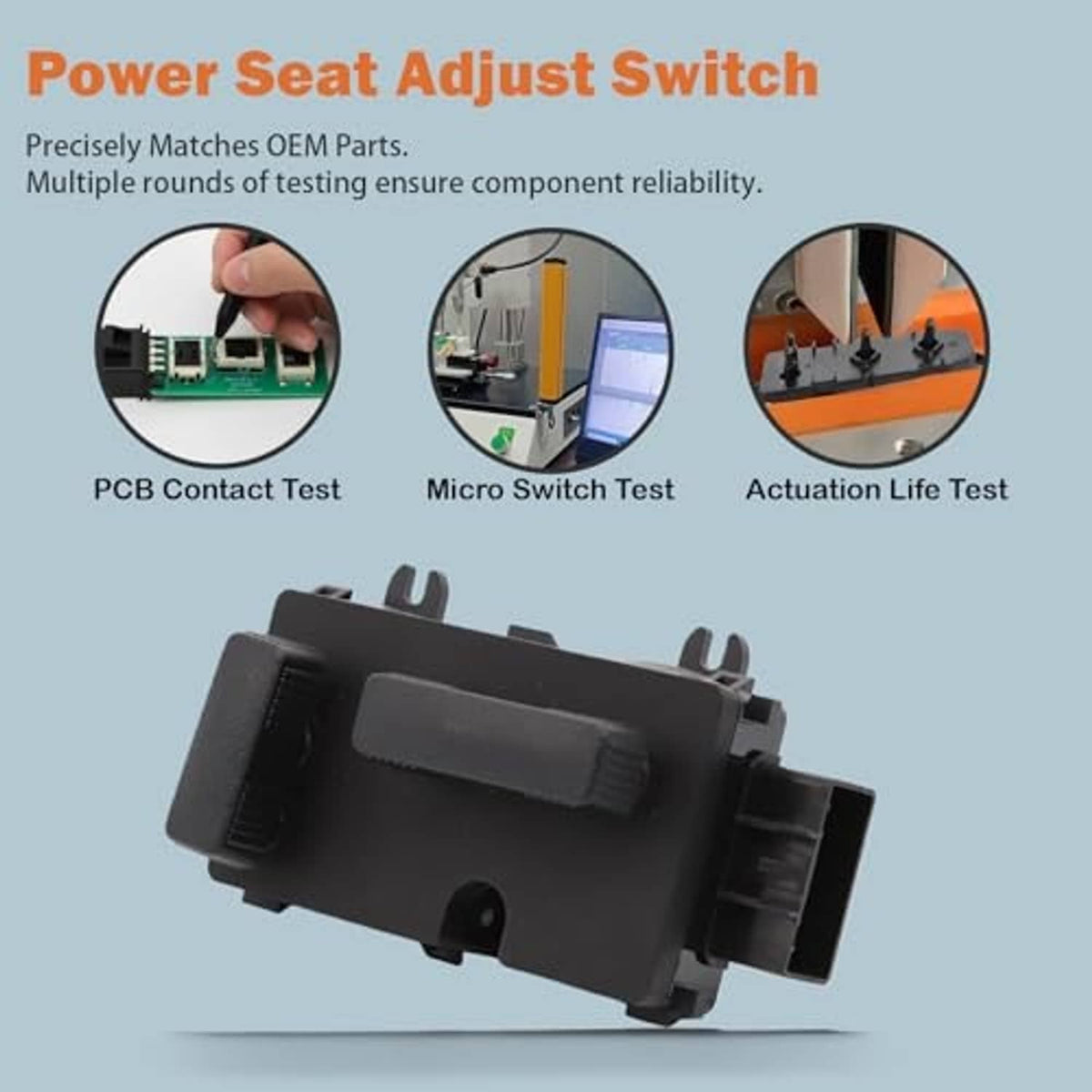 Power seat adjust switch with black rocker controls and electronic housing