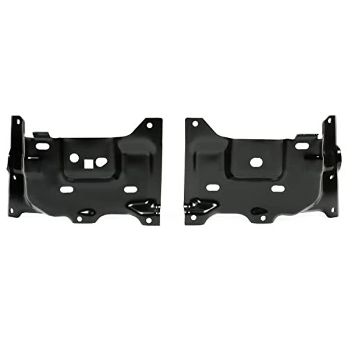 Front bumper bracket set, black steel plates with mounting tabs and holes