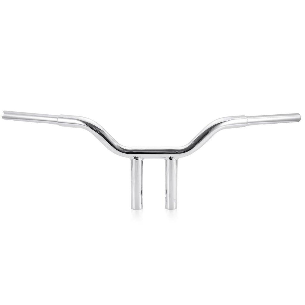 Chrome 10-inch T-bar handlebar, top view with curved center and tapered ends