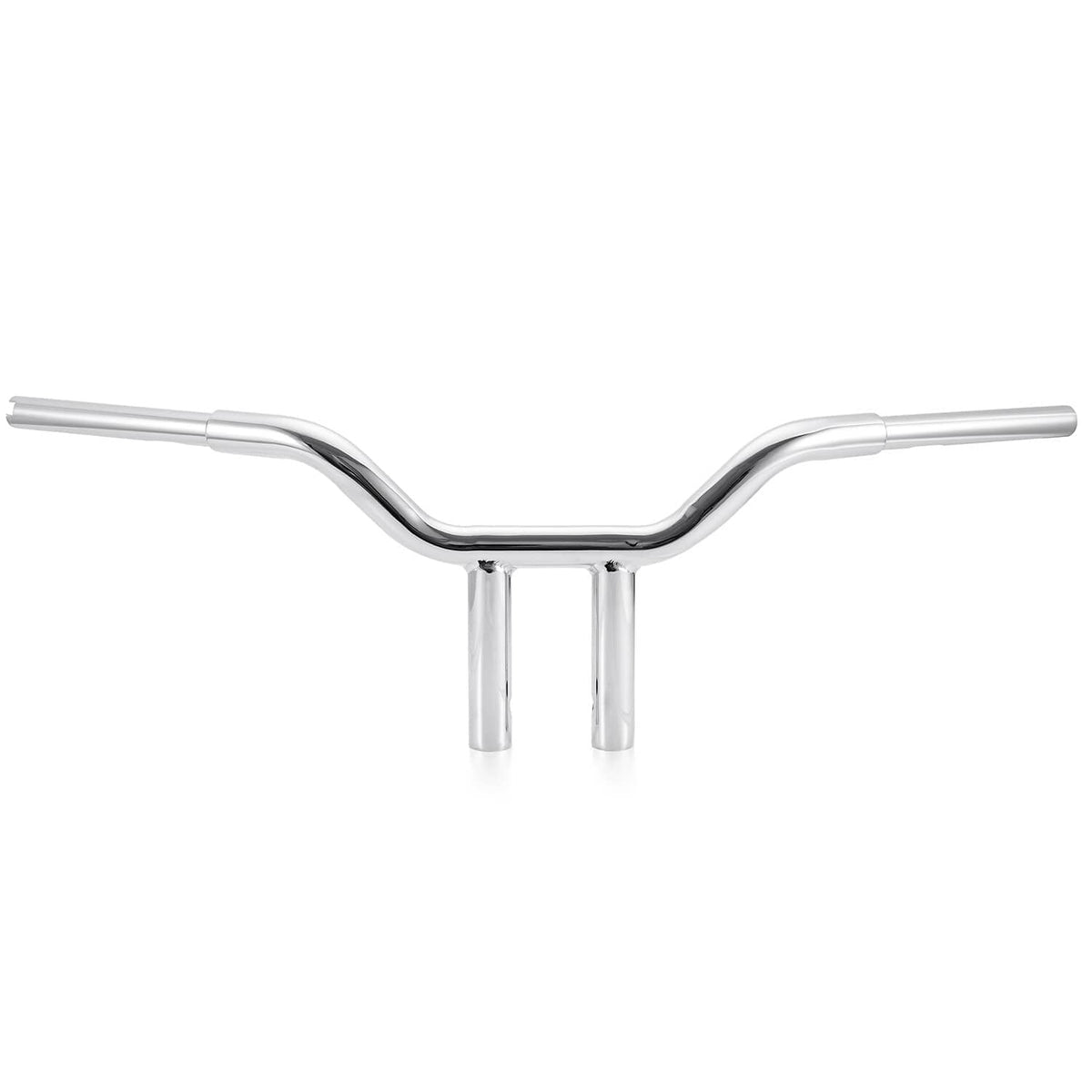 Chrome 10-inch T-bar handlebar, top view with curved center and tapered ends
