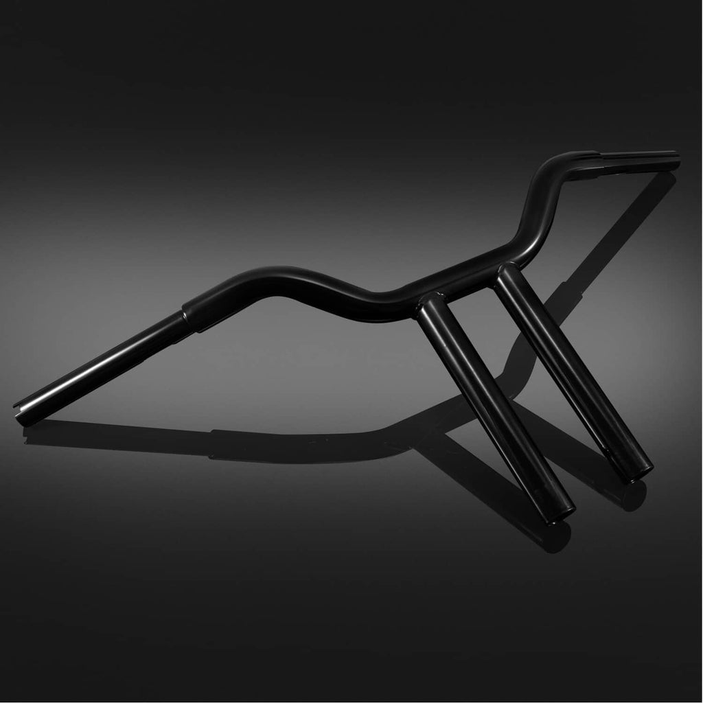 Black MX T-bar handlebar with angled arms and front clamp brace in side view